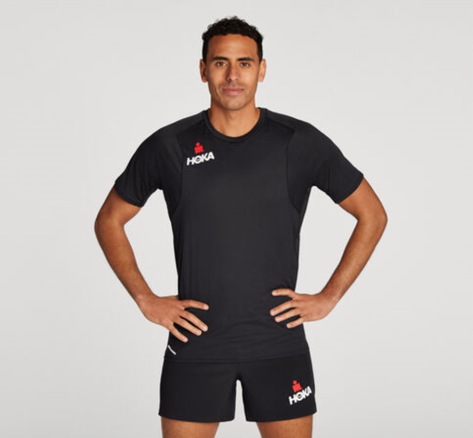 Hoka Glide Rövid Ujjú Fekete Fehér Ironman Piros